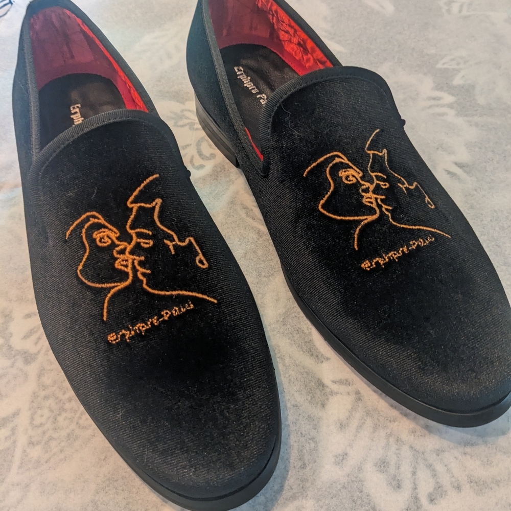 Erphpre Paul men's 42 (size 9) black velvet embroidered loafers New